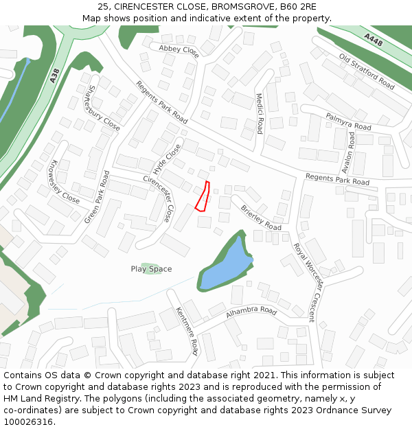 25, CIRENCESTER CLOSE, BROMSGROVE, B60 2RE: Location map and indicative extent of plot