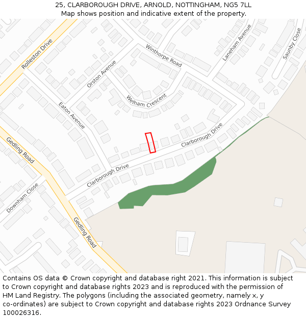 25, CLARBOROUGH DRIVE, ARNOLD, NOTTINGHAM, NG5 7LL: Location map and indicative extent of plot