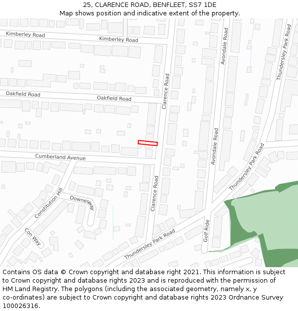 25, CLARENCE ROAD, BENFLEET, SS7 1DE: Location map and indicative extent of plot