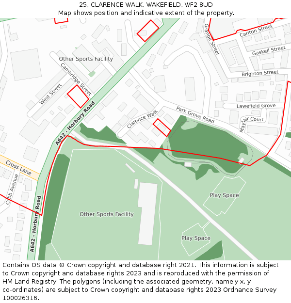 25, CLARENCE WALK, WAKEFIELD, WF2 8UD: Location map and indicative extent of plot