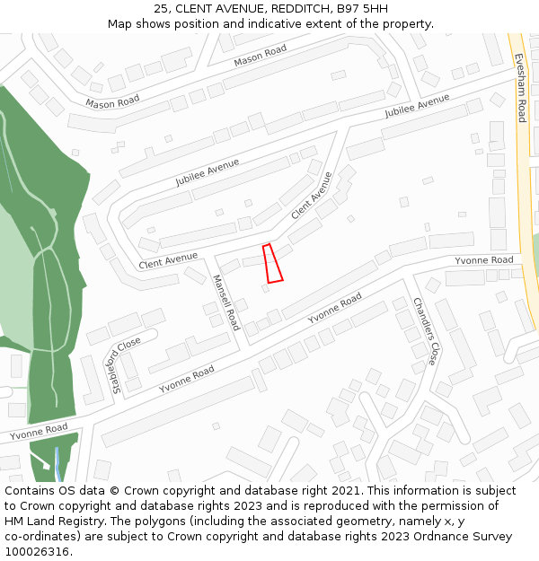 25, CLENT AVENUE, REDDITCH, B97 5HH: Location map and indicative extent of plot