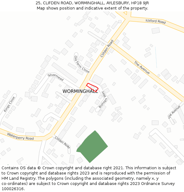 25, CLIFDEN ROAD, WORMINGHALL, AYLESBURY, HP18 9JR: Location map and indicative extent of plot