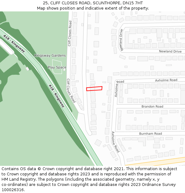 25, CLIFF CLOSES ROAD, SCUNTHORPE, DN15 7HT: Location map and indicative extent of plot