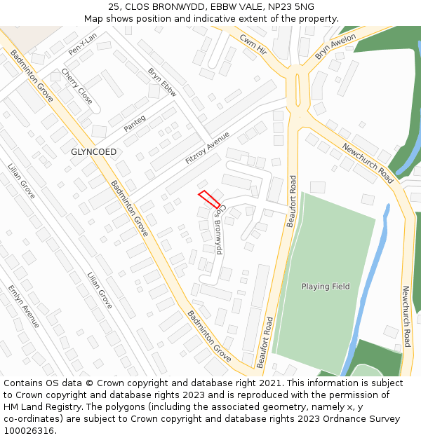 25, CLOS BRONWYDD, EBBW VALE, NP23 5NG: Location map and indicative extent of plot
