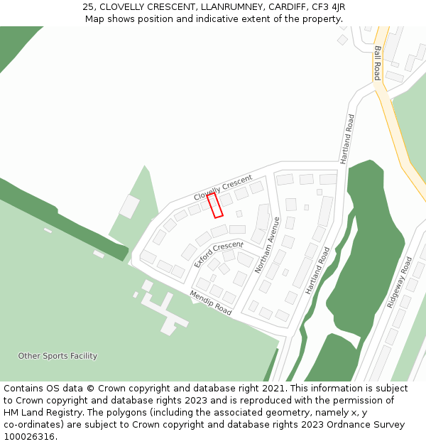 25, CLOVELLY CRESCENT, LLANRUMNEY, CARDIFF, CF3 4JR: Location map and indicative extent of plot