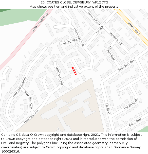 25, COATES CLOSE, DEWSBURY, WF12 7TQ: Location map and indicative extent of plot