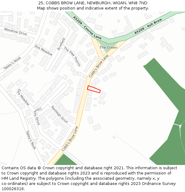 25, COBBS BROW LANE, NEWBURGH, WIGAN, WN8 7ND: Location map and indicative extent of plot