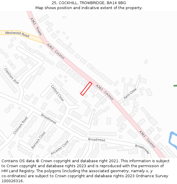 25, COCKHILL, TROWBRIDGE, BA14 9BG: Location map and indicative extent of plot