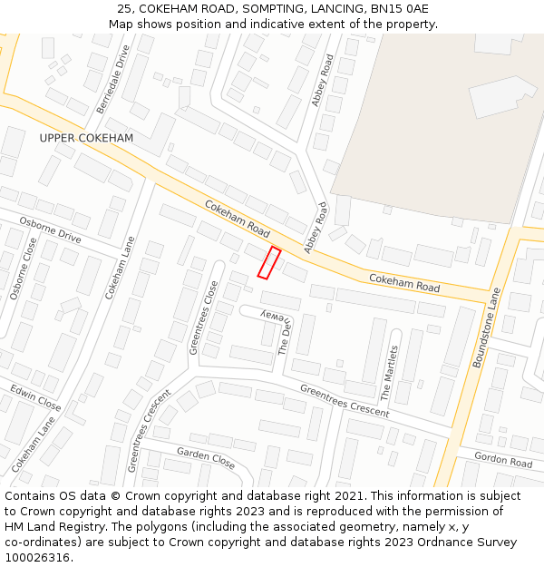 25, COKEHAM ROAD, SOMPTING, LANCING, BN15 0AE: Location map and indicative extent of plot