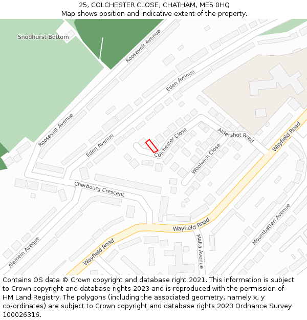 25, COLCHESTER CLOSE, CHATHAM, ME5 0HQ: Location map and indicative extent of plot