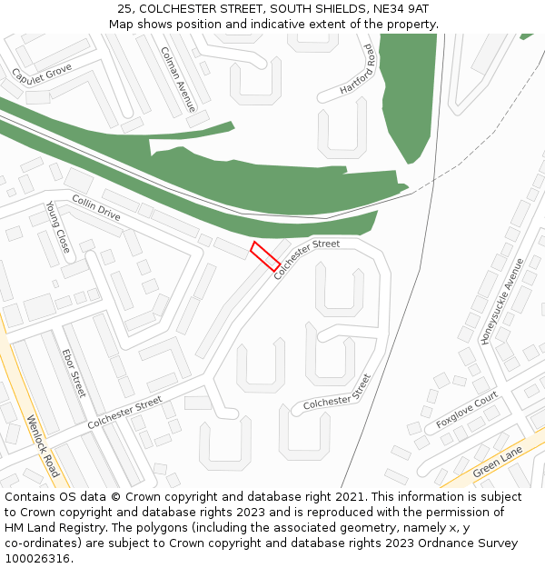 25, COLCHESTER STREET, SOUTH SHIELDS, NE34 9AT: Location map and indicative extent of plot