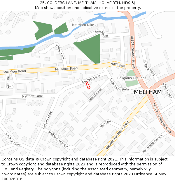 25, COLDERS LANE, MELTHAM, HOLMFIRTH, HD9 5JJ: Location map and indicative extent of plot