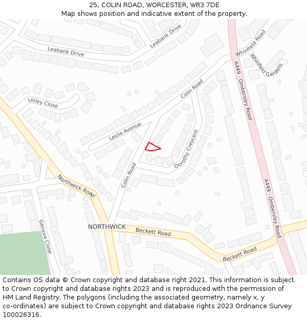 25, COLIN ROAD, WORCESTER, WR3 7DE: Location map and indicative extent of plot