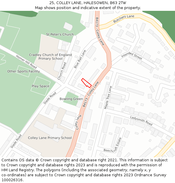 25, COLLEY LANE, HALESOWEN, B63 2TW: Location map and indicative extent of plot