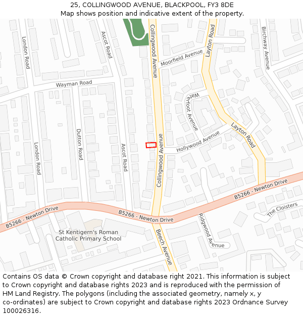 25, COLLINGWOOD AVENUE, BLACKPOOL, FY3 8DE: Location map and indicative extent of plot