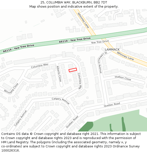 25, COLUMBIA WAY, BLACKBURN, BB2 7DT: Location map and indicative extent of plot