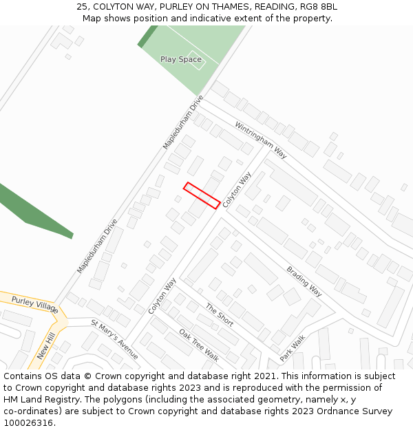 25, COLYTON WAY, PURLEY ON THAMES, READING, RG8 8BL: Location map and indicative extent of plot