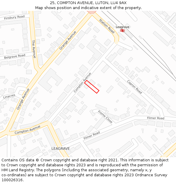 25, COMPTON AVENUE, LUTON, LU4 9AX: Location map and indicative extent of plot