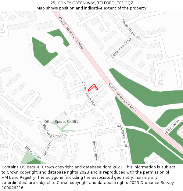 25, CONEY GREEN WAY, TELFORD, TF1 3QZ: Location map and indicative extent of plot