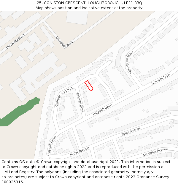 25, CONISTON CRESCENT, LOUGHBOROUGH, LE11 3RQ: Location map and indicative extent of plot