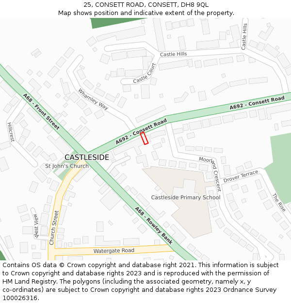 25, CONSETT ROAD, CONSETT, DH8 9QL: Location map and indicative extent of plot