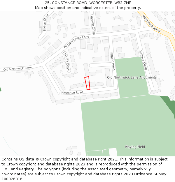 25, CONSTANCE ROAD, WORCESTER, WR3 7NF: Location map and indicative extent of plot