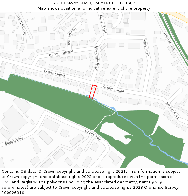 25, CONWAY ROAD, FALMOUTH, TR11 4JZ: Location map and indicative extent of plot