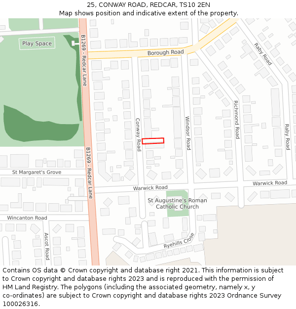 25, CONWAY ROAD, REDCAR, TS10 2EN: Location map and indicative extent of plot