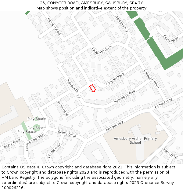 25, CONYGER ROAD, AMESBURY, SALISBURY, SP4 7YJ: Location map and indicative extent of plot