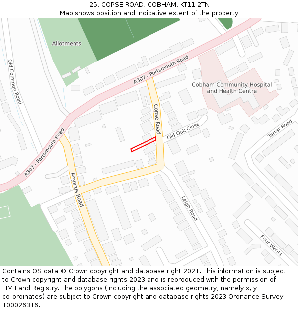 25, COPSE ROAD, COBHAM, KT11 2TN: Location map and indicative extent of plot