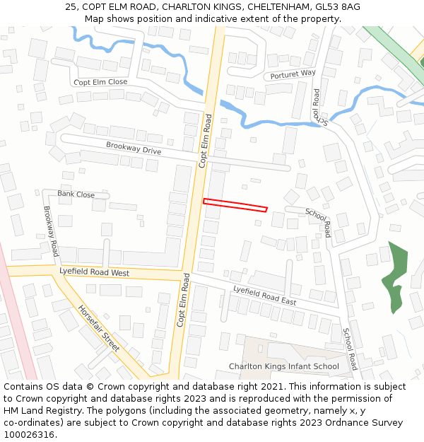 25, COPT ELM ROAD, CHARLTON KINGS, CHELTENHAM, GL53 8AG: Location map and indicative extent of plot