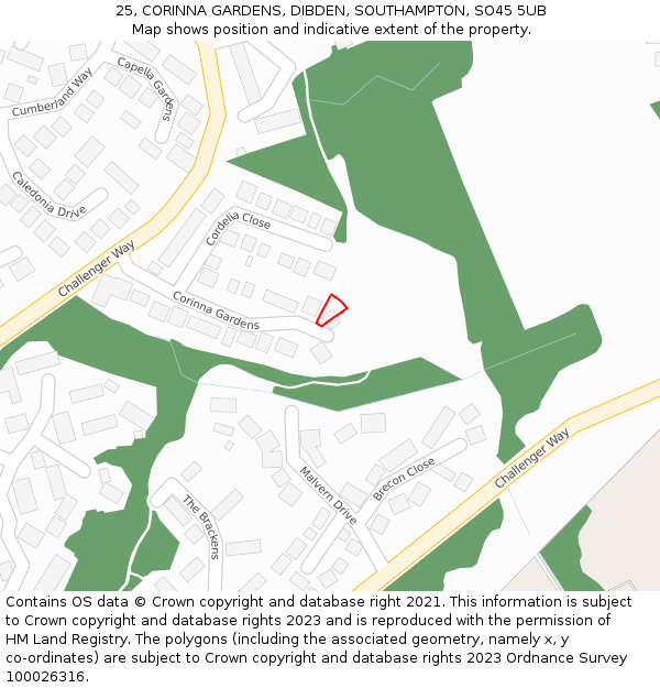 25, CORINNA GARDENS, DIBDEN, SOUTHAMPTON, SO45 5UB: Location map and indicative extent of plot