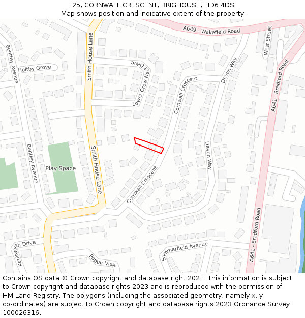 25, CORNWALL CRESCENT, BRIGHOUSE, HD6 4DS: Location map and indicative extent of plot