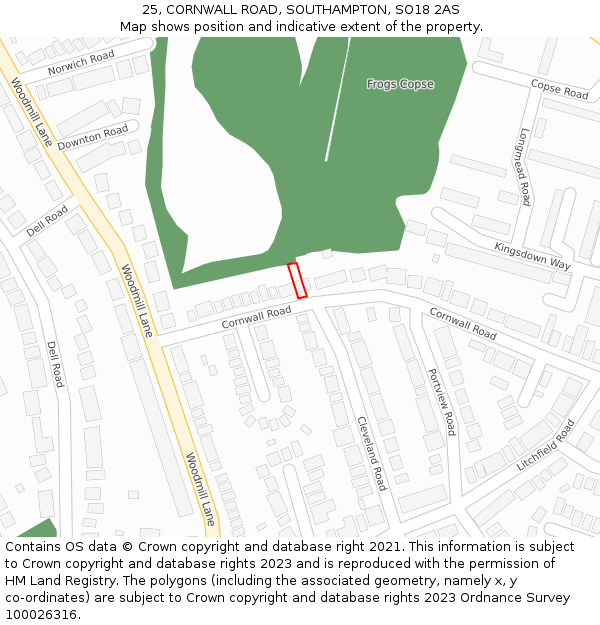 25, CORNWALL ROAD, SOUTHAMPTON, SO18 2AS: Location map and indicative extent of plot