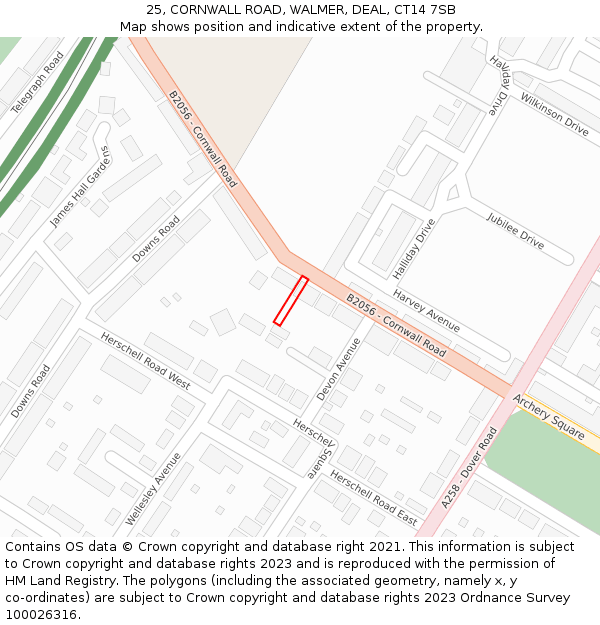 25, CORNWALL ROAD, WALMER, DEAL, CT14 7SB: Location map and indicative extent of plot