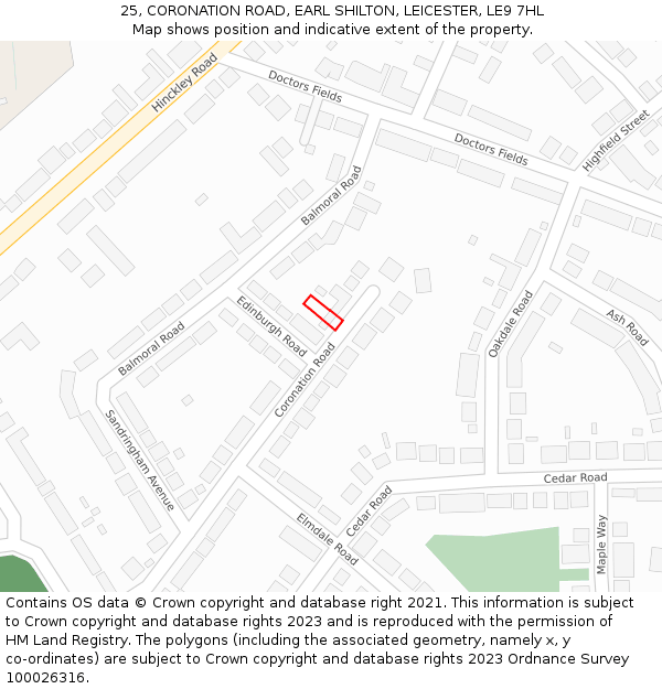 25, CORONATION ROAD, EARL SHILTON, LEICESTER, LE9 7HL: Location map and indicative extent of plot