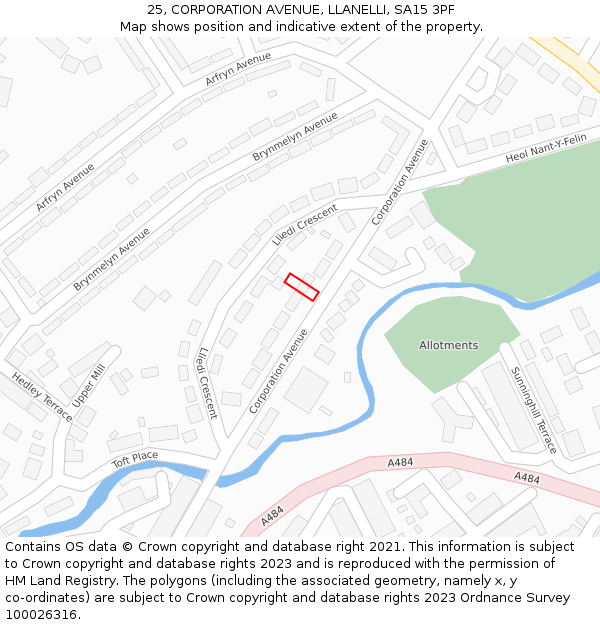 25, CORPORATION AVENUE, LLANELLI, SA15 3PF: Location map and indicative extent of plot