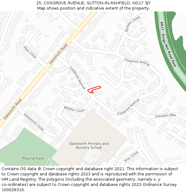 25, COSGROVE AVENUE, SUTTON-IN-ASHFIELD, NG17 3JY: Location map and indicative extent of plot