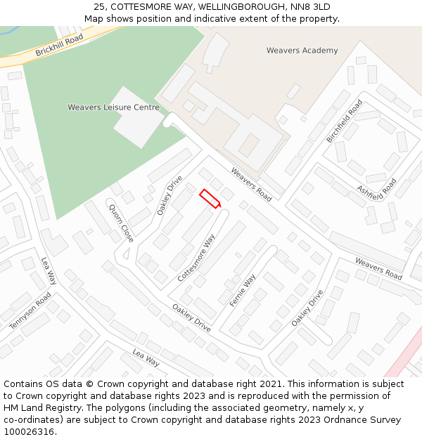 25, COTTESMORE WAY, WELLINGBOROUGH, NN8 3LD: Location map and indicative extent of plot