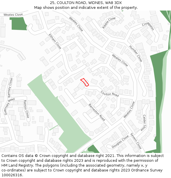 25, COULTON ROAD, WIDNES, WA8 3DX: Location map and indicative extent of plot