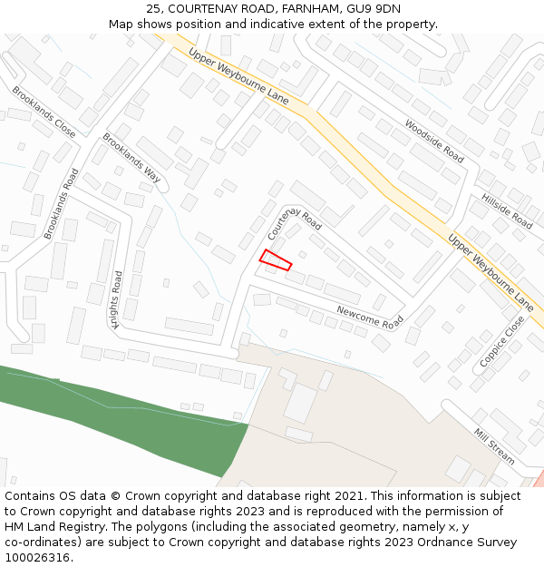 25, COURTENAY ROAD, FARNHAM, GU9 9DN: Location map and indicative extent of plot