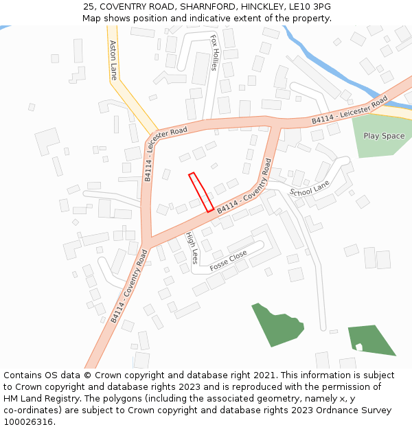 25, COVENTRY ROAD, SHARNFORD, HINCKLEY, LE10 3PG: Location map and indicative extent of plot