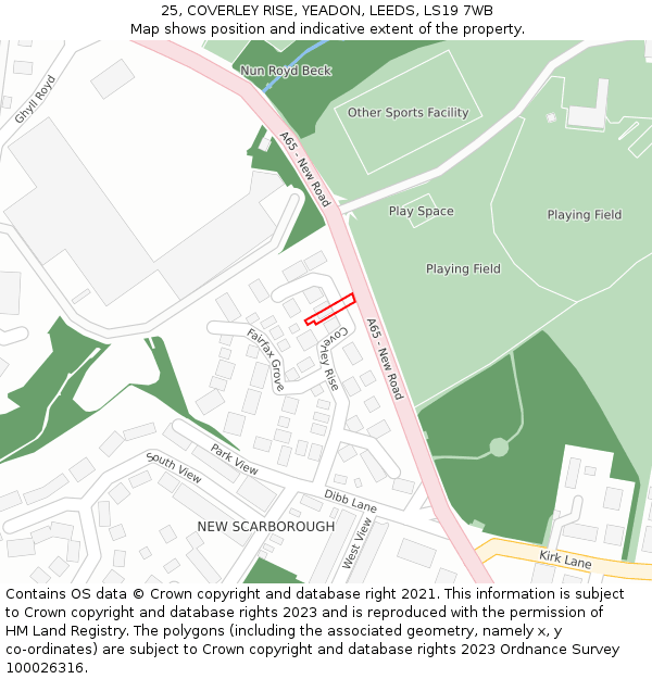 25, COVERLEY RISE, YEADON, LEEDS, LS19 7WB: Location map and indicative extent of plot