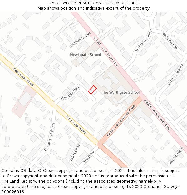 25, COWDREY PLACE, CANTERBURY, CT1 3PD: Location map and indicative extent of plot