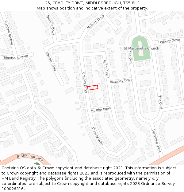 25, CRADLEY DRIVE, MIDDLESBROUGH, TS5 8HF: Location map and indicative extent of plot