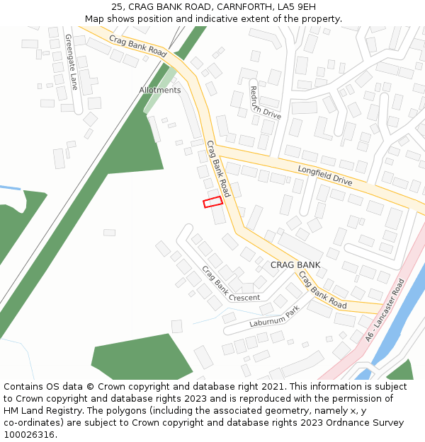 25, CRAG BANK ROAD, CARNFORTH, LA5 9EH: Location map and indicative extent of plot