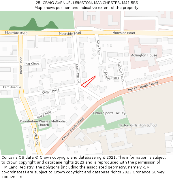 25, CRAIG AVENUE, URMSTON, MANCHESTER, M41 5RS: Location map and indicative extent of plot