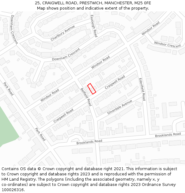 25, CRAIGWELL ROAD, PRESTWICH, MANCHESTER, M25 0FE: Location map and indicative extent of plot