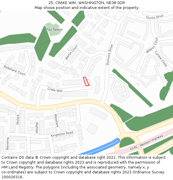 25, CRAKE WAY, WASHINGTON, NE38 0DR: Location map and indicative extent of plot