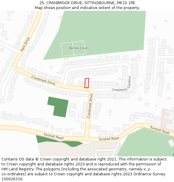 25, CRANBROOK DRIVE, SITTINGBOURNE, ME10 1RE: Location map and indicative extent of plot